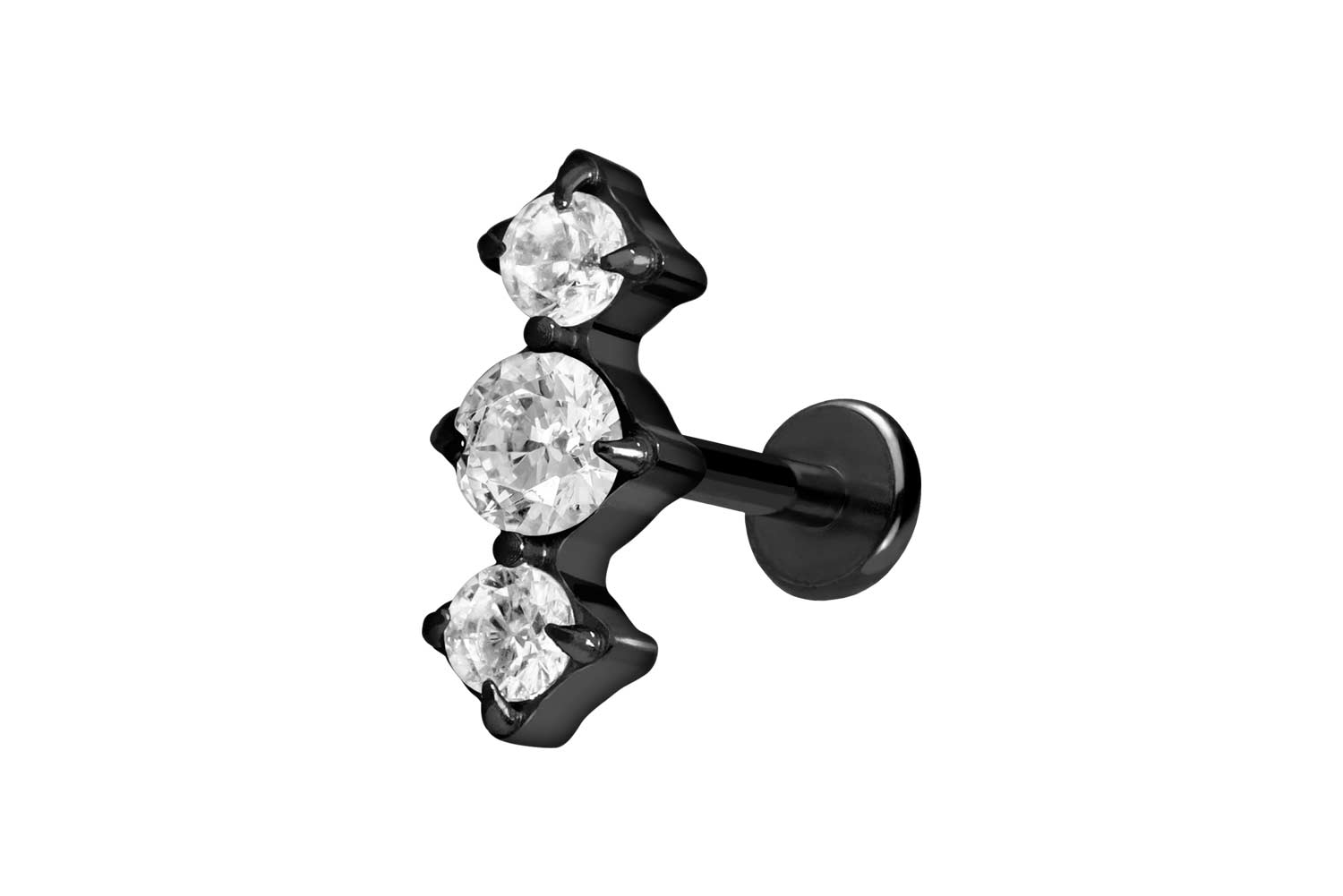 Titan Labret Piercing mit Push Fit 3 EINGEFASSTE KRISTALLE